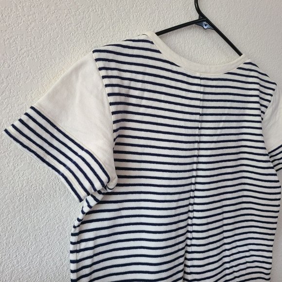 Theory Women's Size Large 100% Cotton Ivory Navy Striped Short Sleeve Mini Dress - Picture 5 of 10